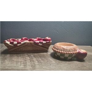 Yankee Candle Apple Pie and Basket Tea Light Holder Set Ceramic Farmhouse Decor